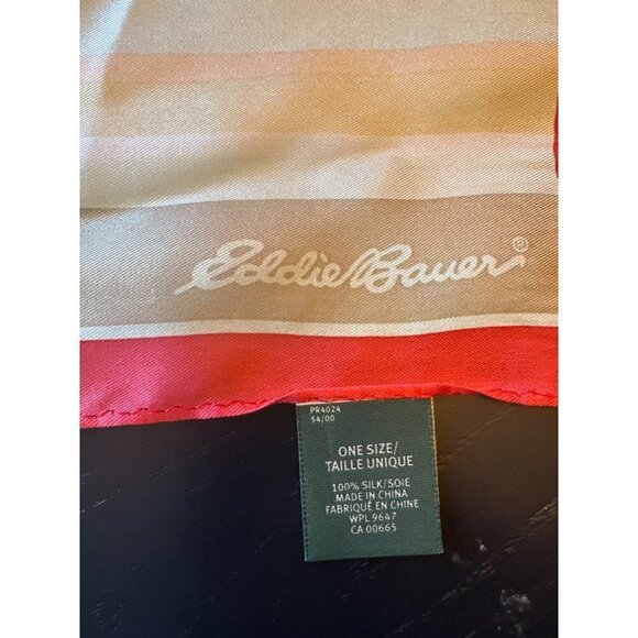Eddie Bauer Womens Square Striped Silk Scarf Pink Beige Neutral - Picture 7 of 7